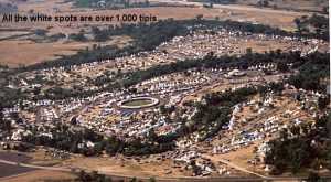Crow Fair Tipi Encampment, with over 1,000 tipis. The circle in the middle is the dance arbor.