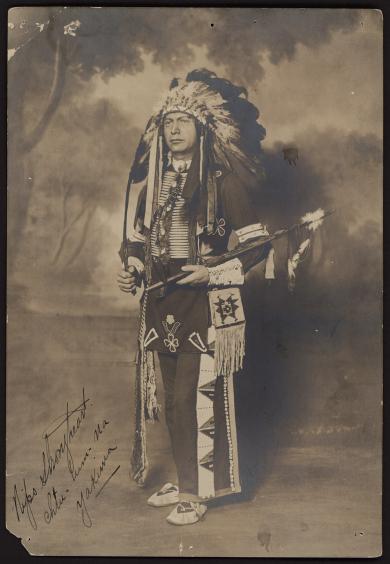Nipo Strongheart, native American actor and participant in Wild Bill West Show, circa 1915